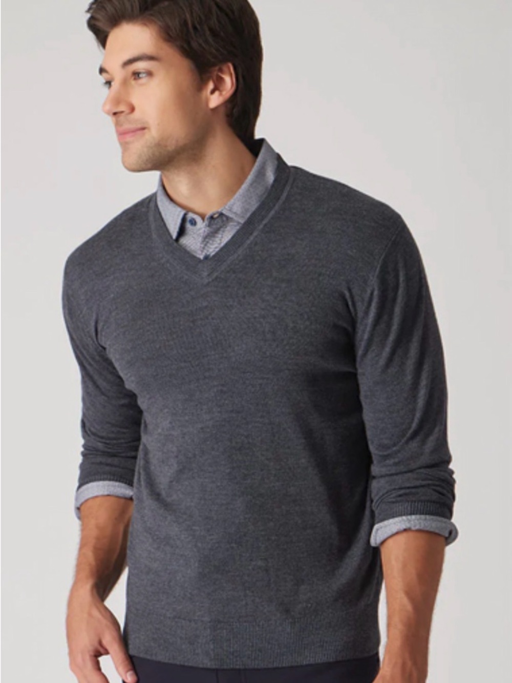 Raffi Men's V-Neck Sweater in Charcoal 100% Pure Cashmere Sz‎ L (TXA1030)